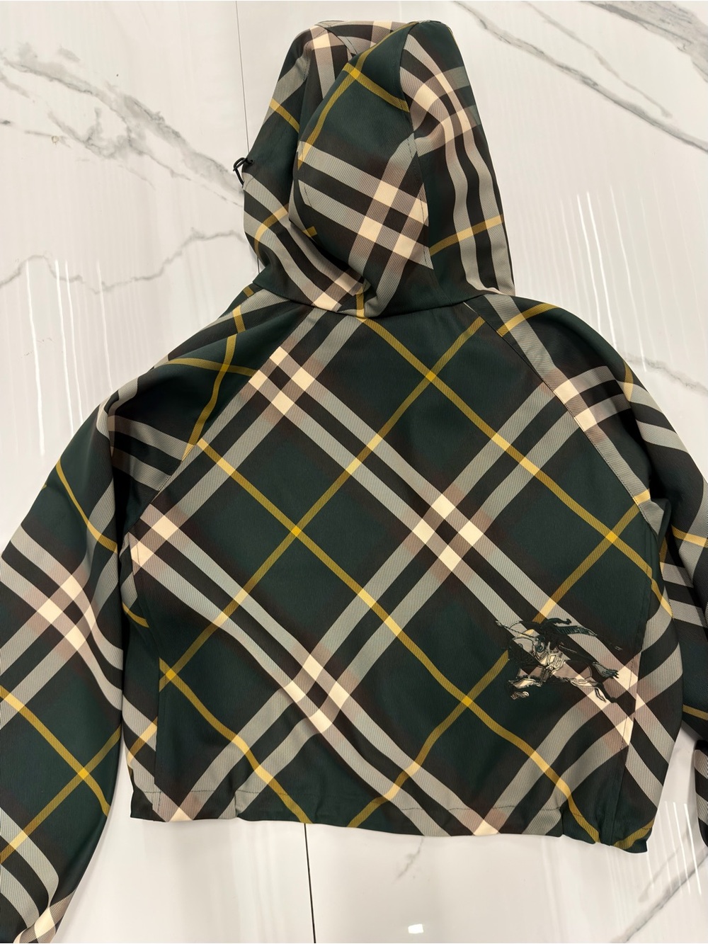 Burberry Cropped Check Ivy Green Plaid Hooded lightweight Jacket Coat - Picture 3 of 8